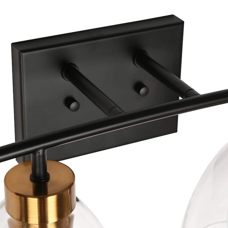 Modern Farmhouse 4-Light Black Gold Bathroom Vanity Lights Glass Wall Sconces - D32.3" x H8.6"