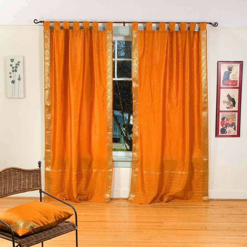 Mustard Tab Top Sheer Sari Curtain / Drape / Panel - Pair - 60" W X 63" L (Unlined) - 63 Inches