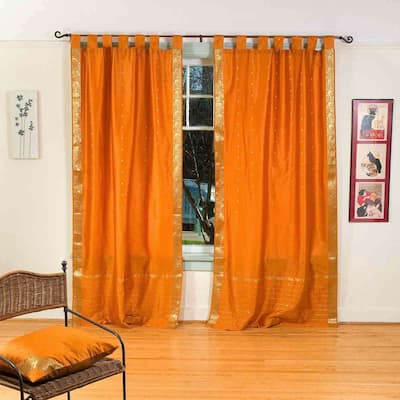 Mustard Tab Top Sheer Sari Curtain / Drape / Panel - Pair