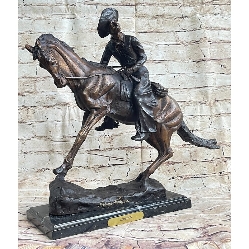 Frederic Remington Cowboy Bronze Statue Sculpture Country Western Art 17 Inches X 21 Inches