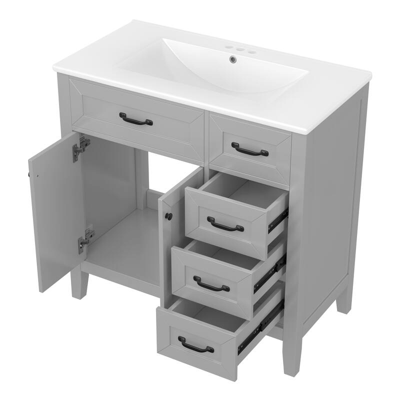 36" Bathroom Vanity with Sink Combo, Gray Bathroom Cabinet with Drawers, Solid Frame and MDF Board
