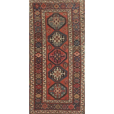 Hand Knotted Oriental 100% Wool Carpet Traditional Geometric Oranges & Rust Kazak Area Rug - 8' 5'' X 4' 2''