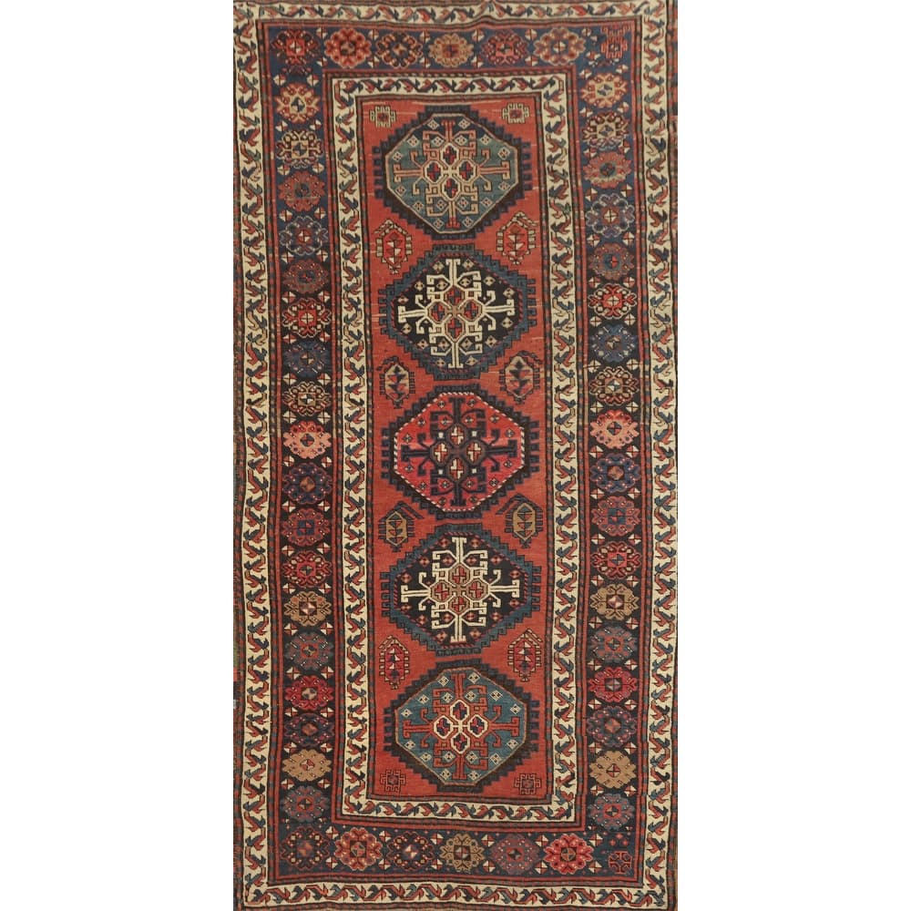 Hand Knotted Oriental 100% Wool Carpet Traditional Geometric Oranges & Rust Kazak Area Rug - 8' 5'' X 4' 2''