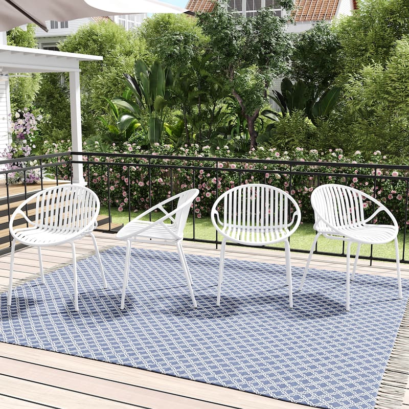 Christopher Knight Home - Emma Patio Outdoor Contemporary Plastic Stackable Dining Chairs - White/Set of 4