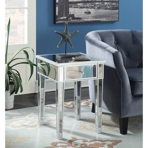 slide 1 of 13, Silver Orchid Talmadge Mirrored End Table with Drawer