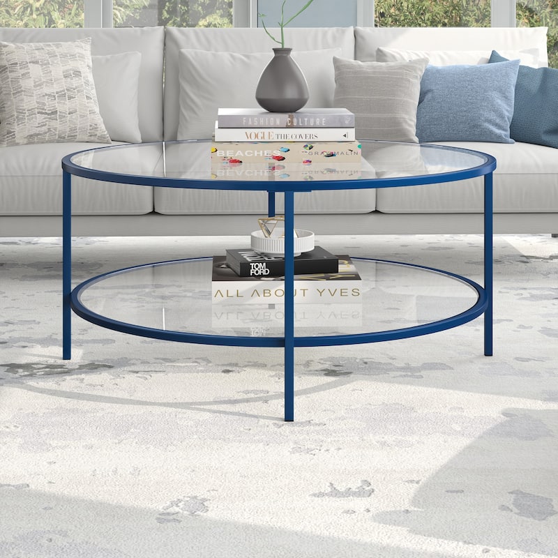 Sivil 36'' Wide Round Coffee Table with Glass Top - 36" Wide