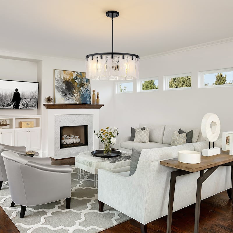 Starsky 4 - Light Modern Drum Handcrafted Textured Glass Chandelier