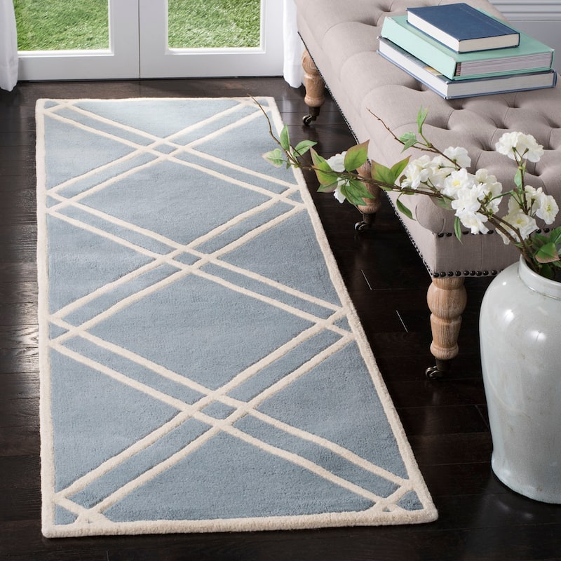 SAFAVIEH Handmade Chatham Geronda Modern Moroccan Wool Rug - 2'3" x 7' Runner - Blue/Ivory