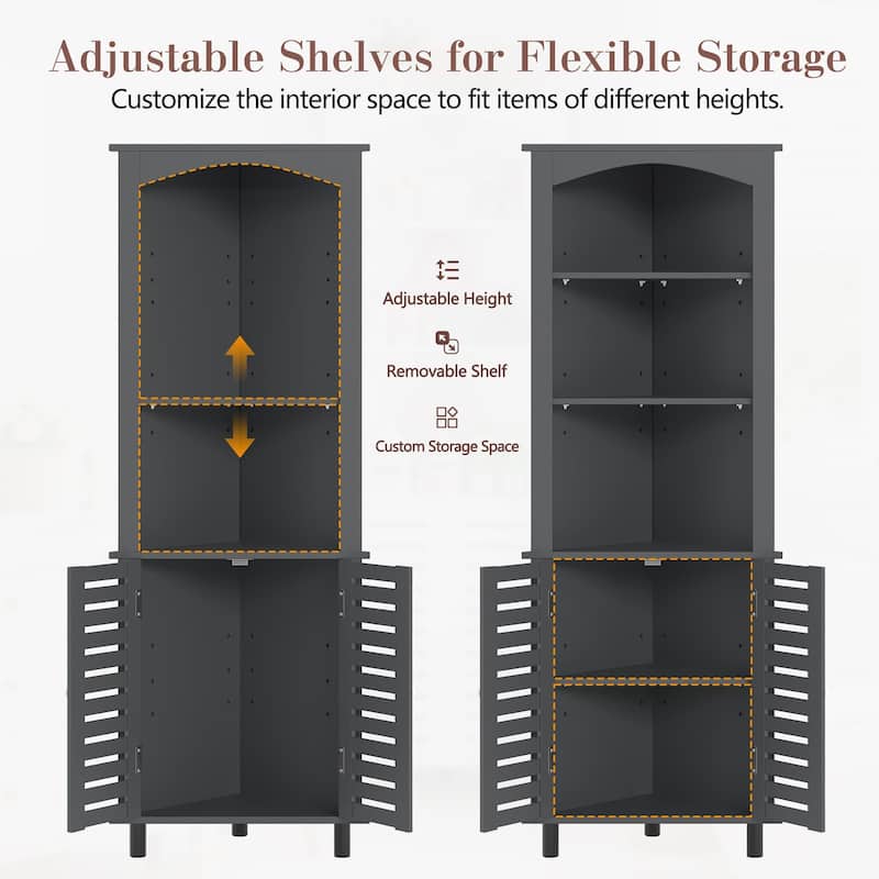 VECELO 68.5" Tall Triangle Corner Bookcase with Adjustable Open Shelves Magnetic Shutter Doors Storage Cabinet for Living Room