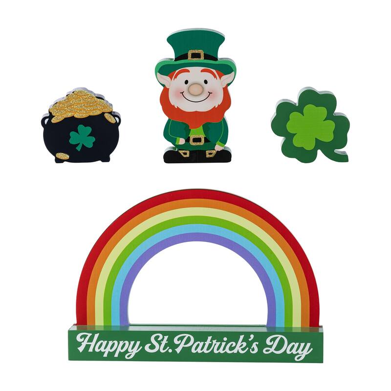 Glitzhome 12"L Set of 4 St. Patrick's Wooden Table Block