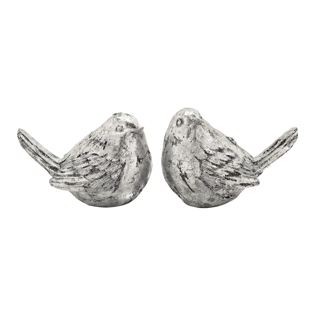 Polystone Bird Decorative Sculpture - Set of 2 Silver or Gold - Roche River Decor