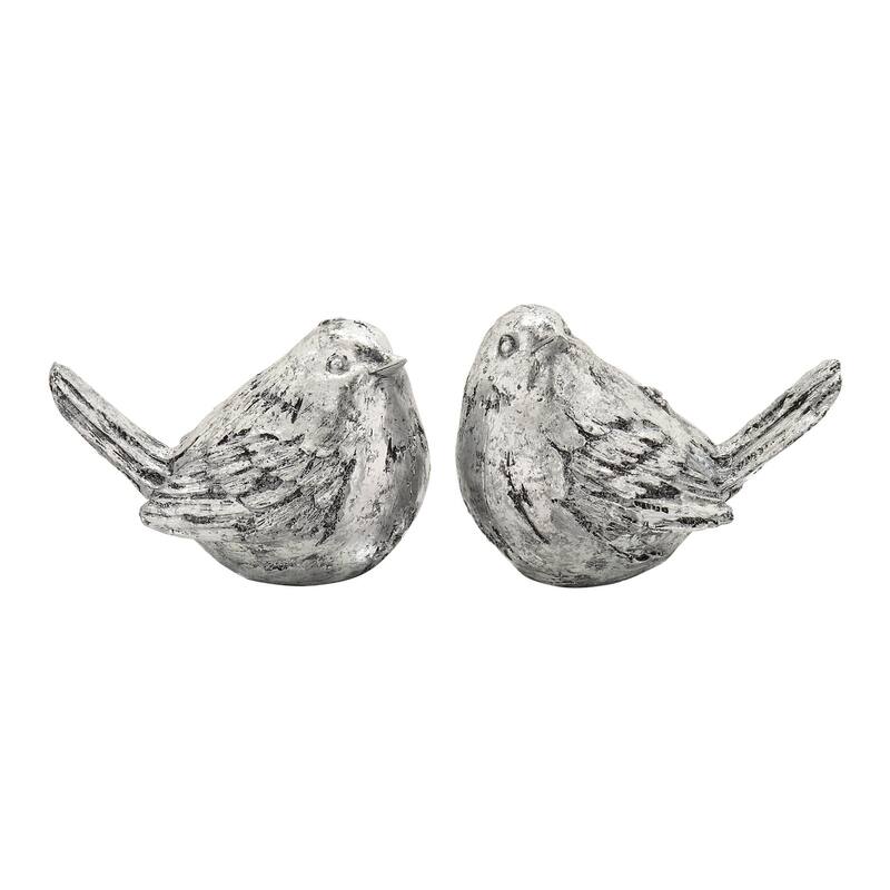 Polystone Bird Decorative Sculpture - Set of 2 Silver or Gold - Roche River Decor