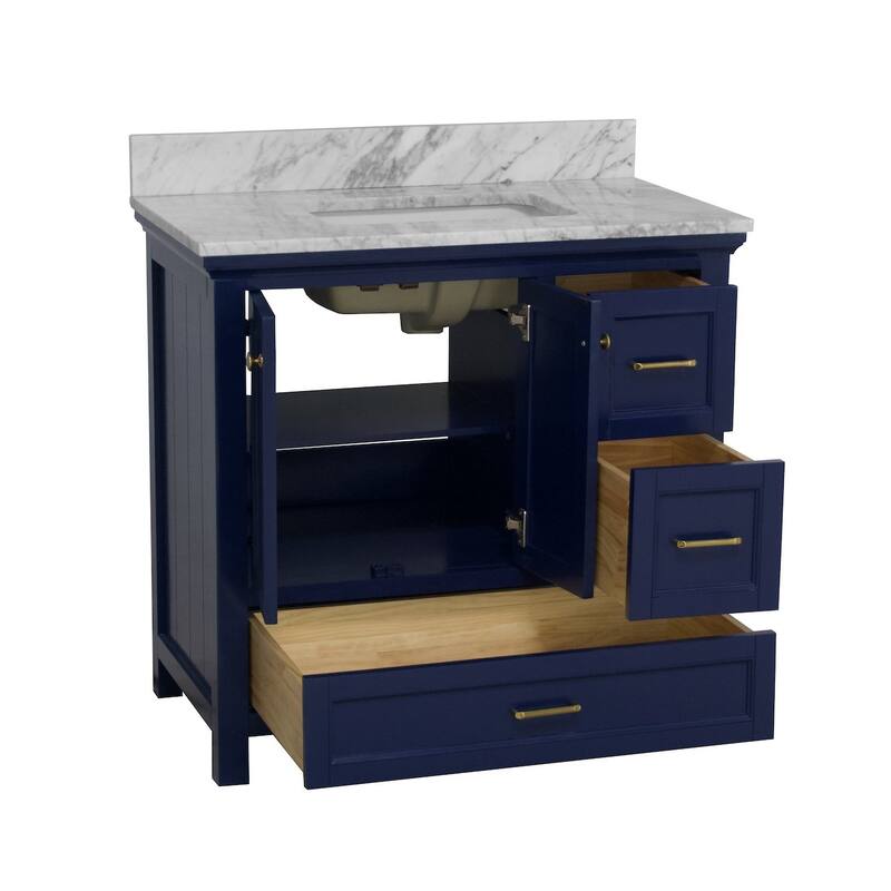 KitchenBathCollection Paige 36" Bathroom Vanity with Carrara Marble Top