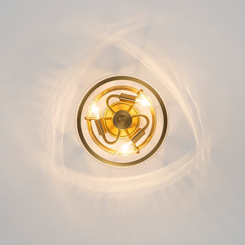 3-Light Industrial-style Black/Gold Lantern Glass Semi Flush Mount