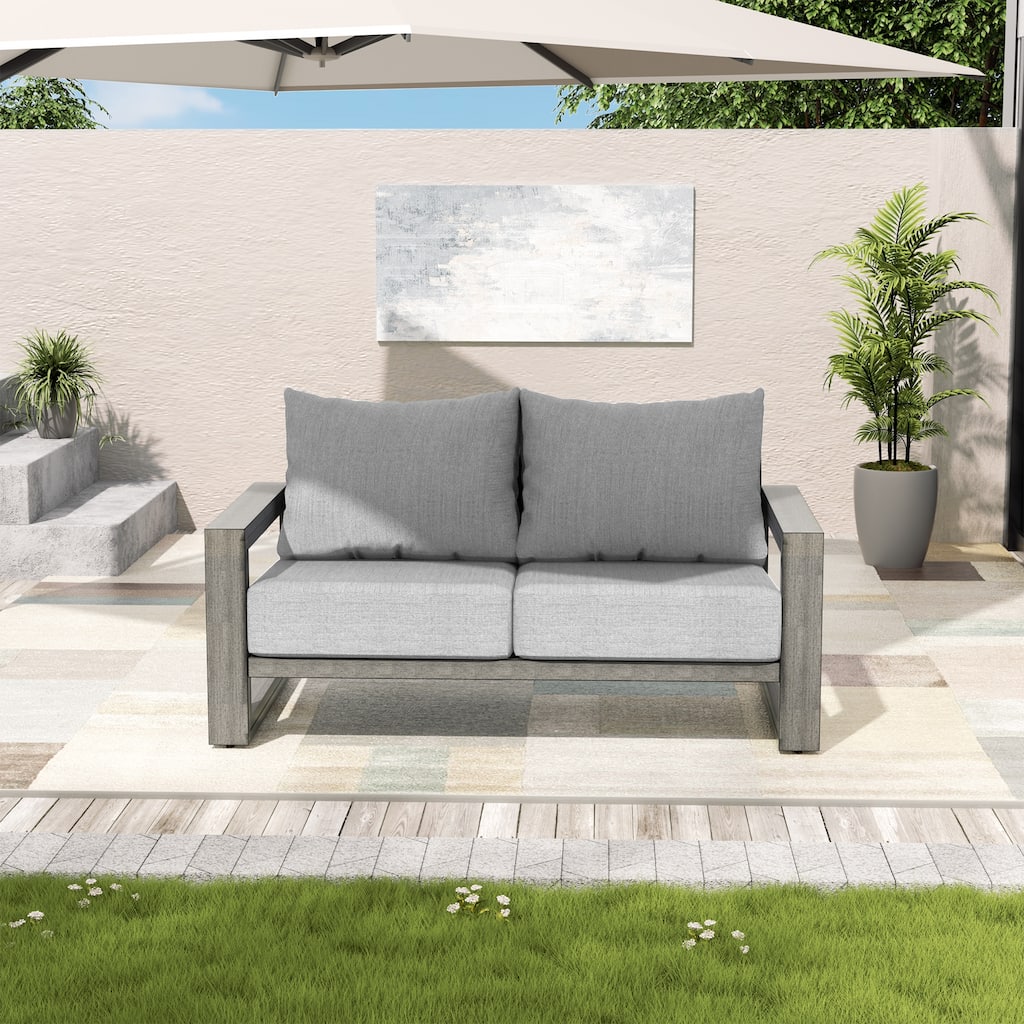 PureScape Hand-Painted Aluminum Outdoor Loveseat with Sunbrella Gray Cushions