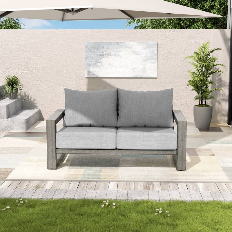 PureScape Hand-Painted Aluminum Outdoor Loveseat with Sunbrella Gray Cushions - Grey