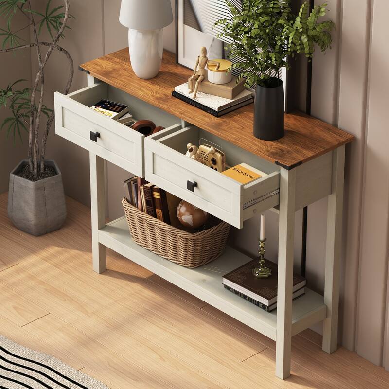Console Table with 2 Drawer and Bottom Storage Shelf for Entryway,Rustic Side Table with Storage Drawer and Shelf