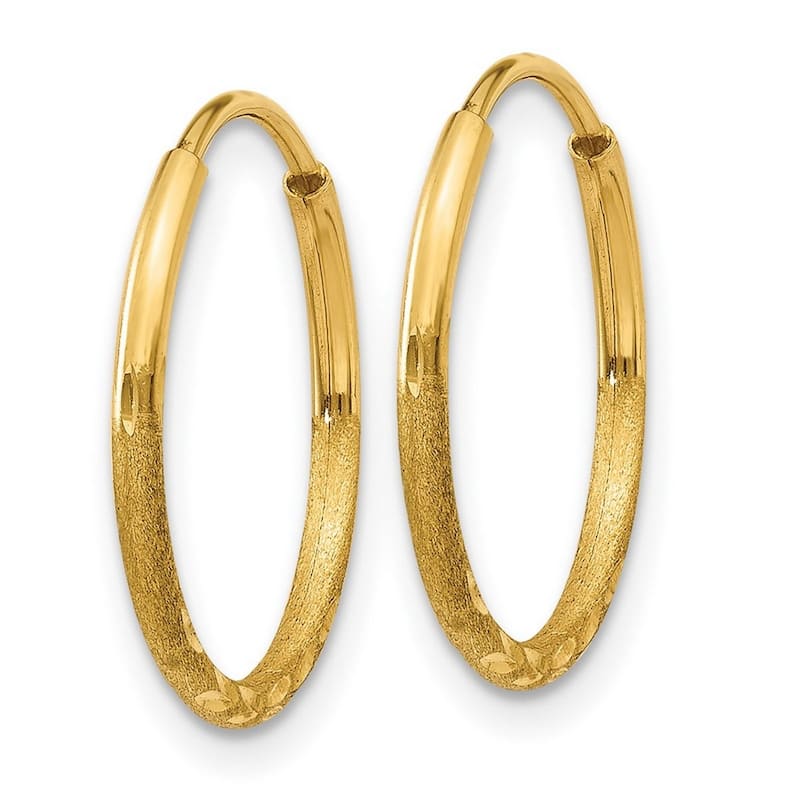 Curata 14k Yellow Gold Satin 1.25x14mm Diamond-Cut Endless Hoop Earrings