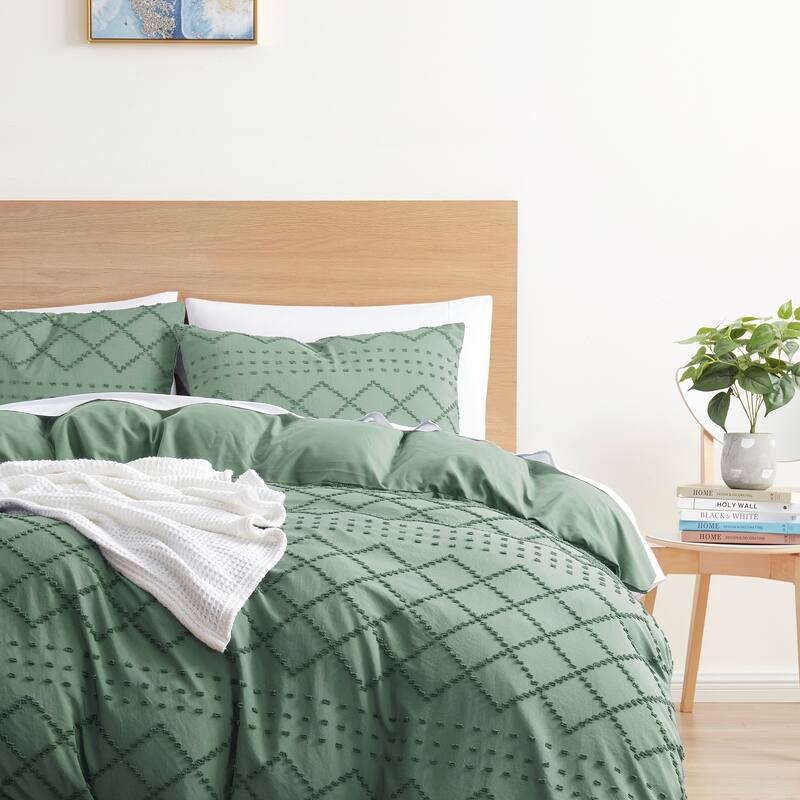 Nestl Boho Tufted Embroidery Double Brushed Duvet Cover with Button Closure