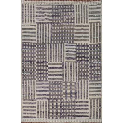 Striped Checkered Moroccan Oriental Area Rug Handmade Wool Carpet - 8'0"x 10'9"