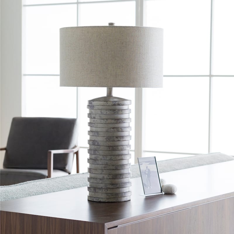 Contemporary Lewes Table Lamp with Natural Finish / White Washed Resin Base - Beige