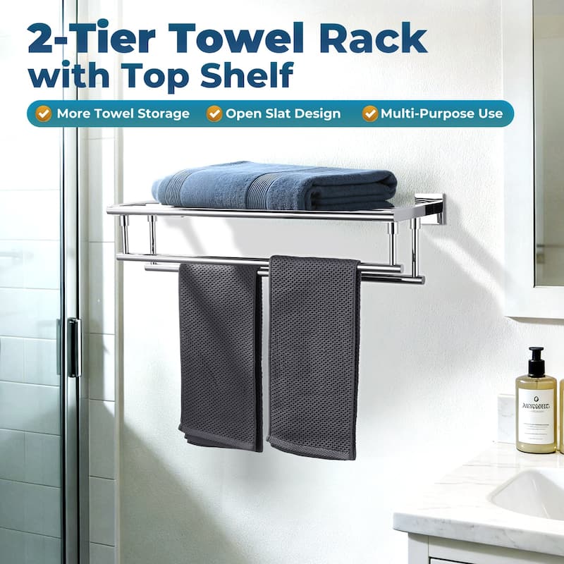 WOWOW Two Towel Holders Wall mounted Towel Rack