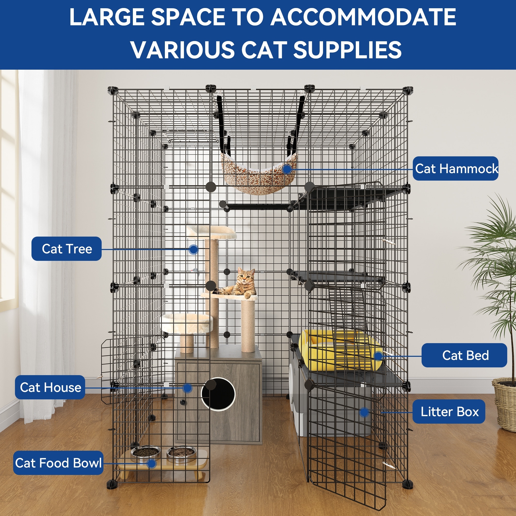 Large 4 layer Metal Cat Cage with Storage Cube and Hammock
