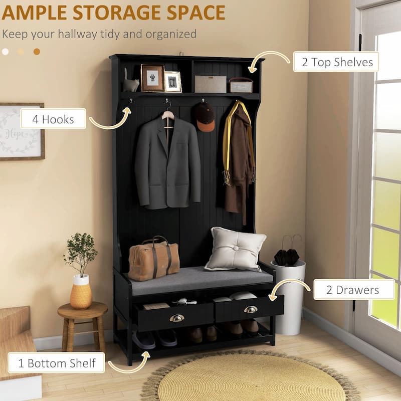 Entryway Bench with Coat Rack & Shoe Storage