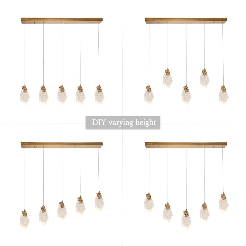 Modern Glam LED 5-Light Chandelier Island Pendant Lights for Kitchen Island - Gold - 37.4" W x 9.8" H x 5.1" D