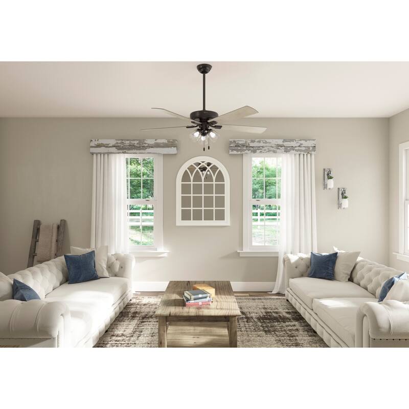 Hunter 60" Crestfield Ceiling Fan w/3-Light LED Light, Pull Chain - Farmhouse, Transitional, Rustic - Exclusive SureSpeed!