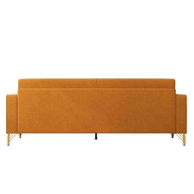 85.63" Velvet Sofa Couch with Cushions, Loveseat for Living Room, Square Armrest Upholstered Sofa with Metal Legs