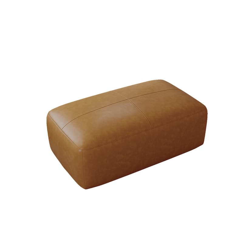 UIXE Genuine Leather Ottoman, Upholstered Ottoman for Living Room