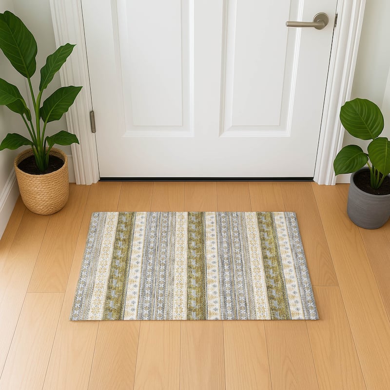 Premium Washable Super Soft Chritmas Stripes Mayfield Rug - Gray - 1'8" x 2'6"