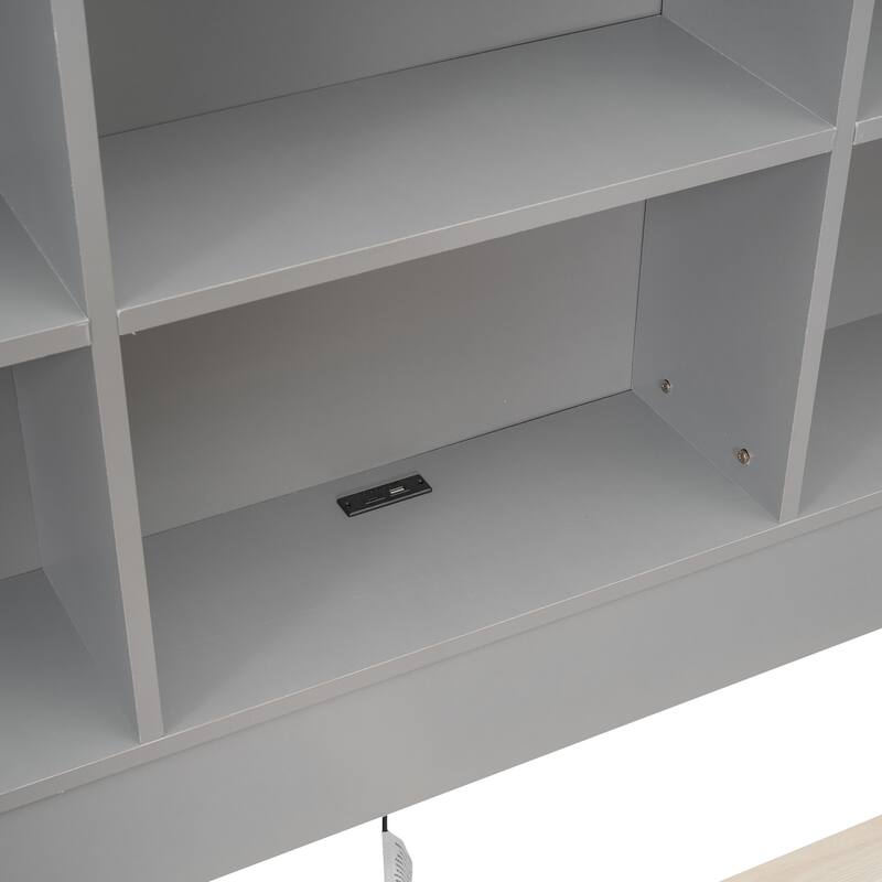 Full Size Platform Bed Frame with Storage Headboard, Charging Station and 2 Drawers, Multi-Functional Bedroom Furniture