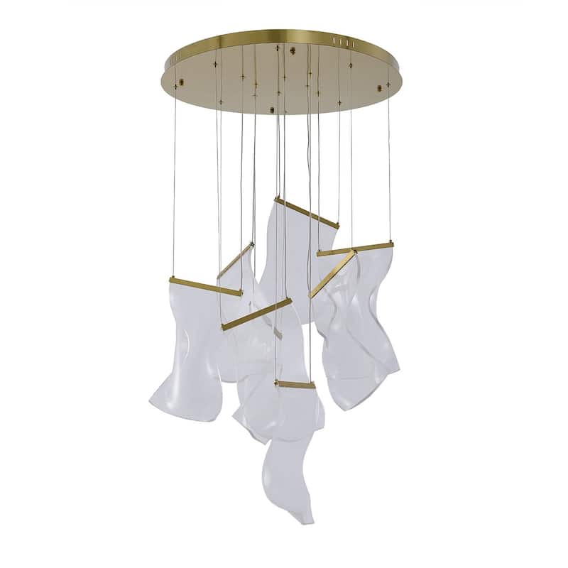 7-Light Brass Chandelier With Acrylic Crumbled Sheet Pendants