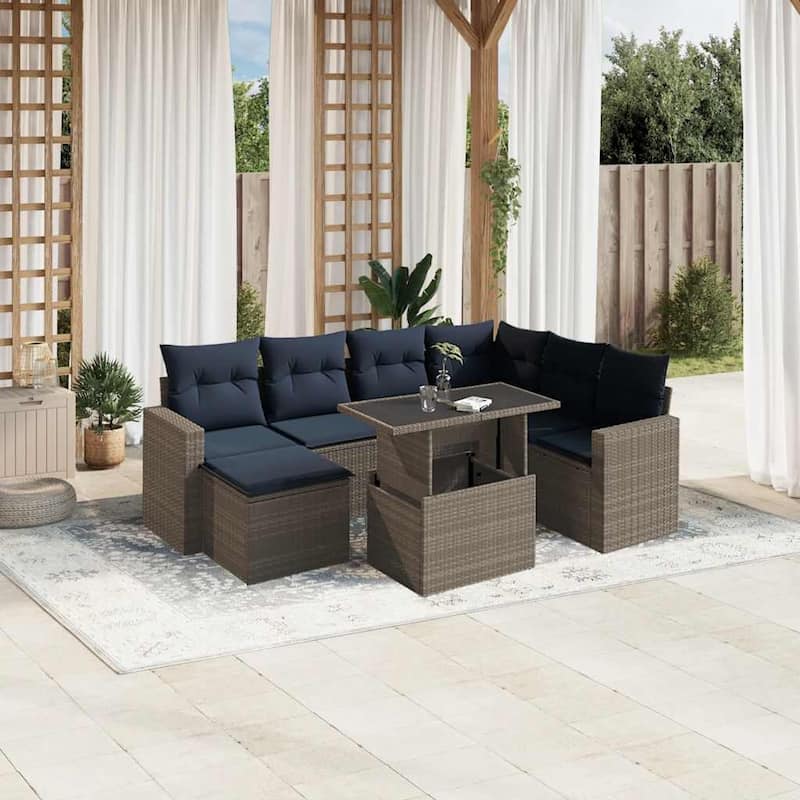 vidaXL Patio Sofa Set with Cushions and Table Outdoor 8 Piece Poly Rattan - 24.4 x 24.4 x 27.2 - Gray