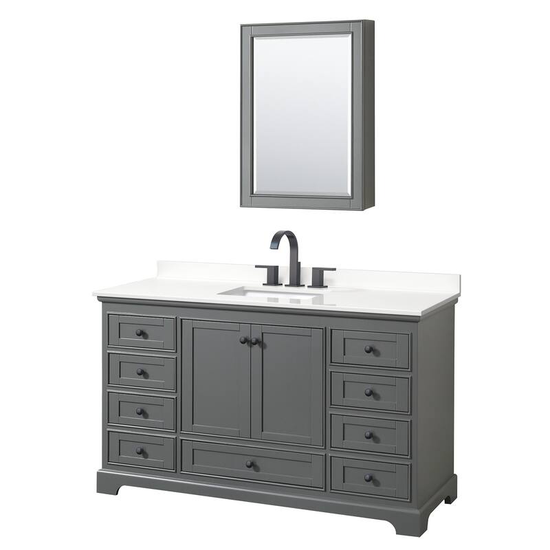 Wyndham Collection WCS202060S-QTZ-US3MED Deborah 60" Free Standing - Dark Gray / White Quartz Top / Matte Black