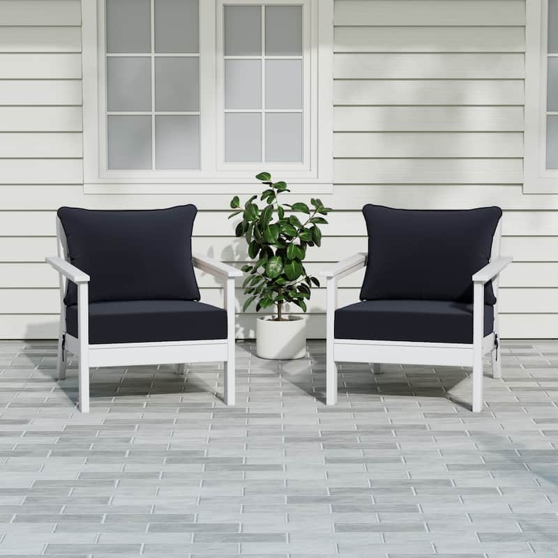 Birchwood All Weather HDPE Outdoor Patio White Deep Seating Conversation Set With Cushions (2-Piece)