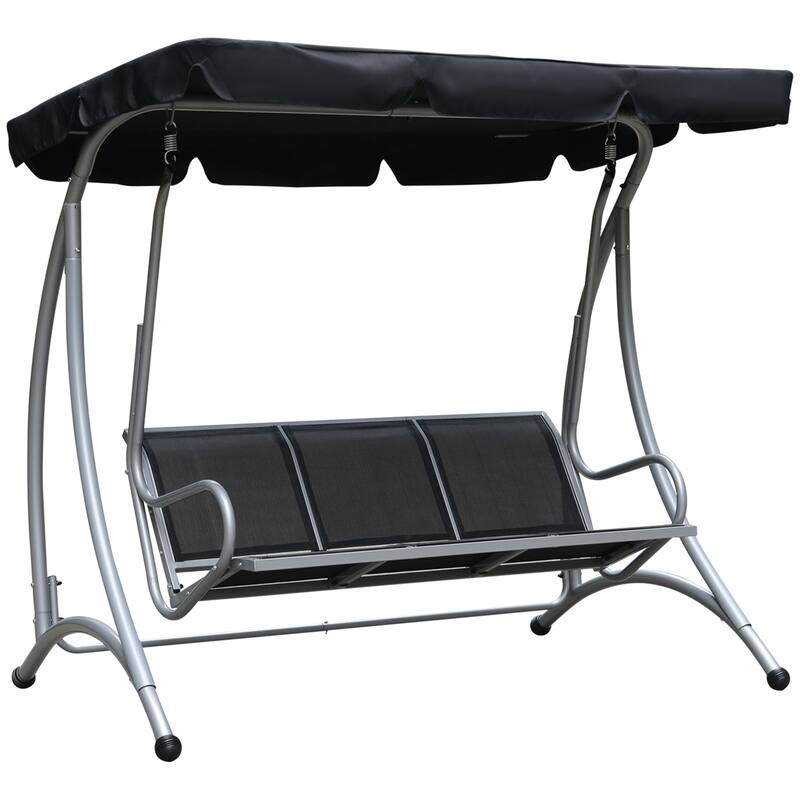 Steel 3-Seat Patio Swing with Canopy & Stand - Black
