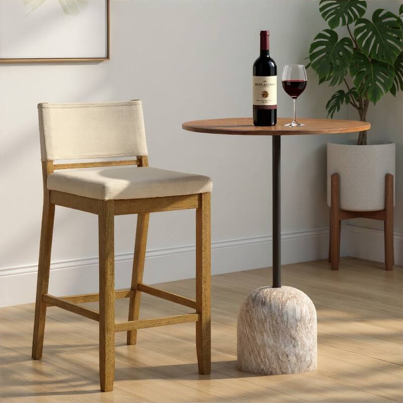 Yanely Mdoern Bar Stool, Upholstered Counter Height Stool with Solid Wood Legs - Single - Amber Glow - Bar Height