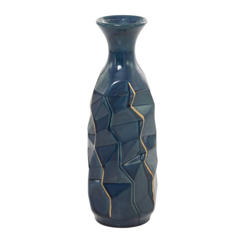 Ceramic Geometric Floor Vase with Gold Accents - Teal - Roche River Decor