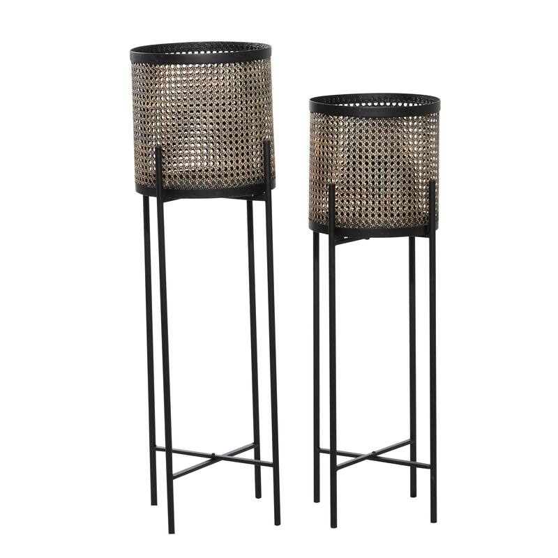 Gold Metal Indoor Outdoor Planter with Removable Stand (Set of 2)