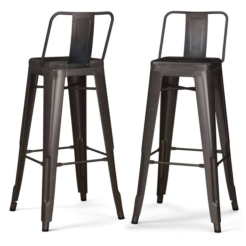 Set of 2 Modern 30 Inch Grey Metal Bar Stools, Stylish Counter Height Seating for Kitchen or Dining Room Use
