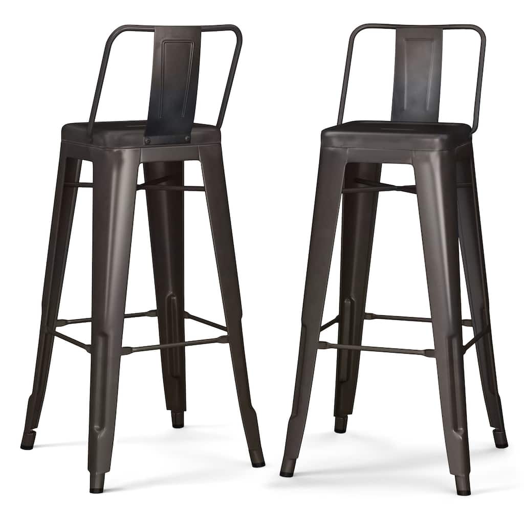 Set of 2 Modern 30 Inch Grey Metal Bar Stools, Stylish Counter Height Seating for Kitchen or Dining Room Use