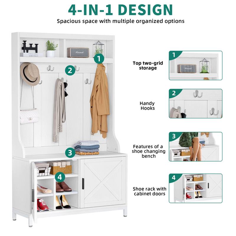Moasis Hall Tree and Coat Rack with Bench and Shoe Storage for Hallway Entryway