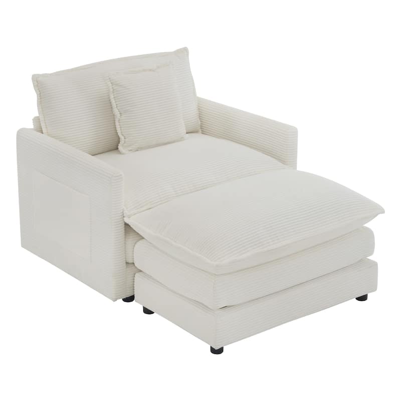 Corduroy Chair with Ottoman & Storage