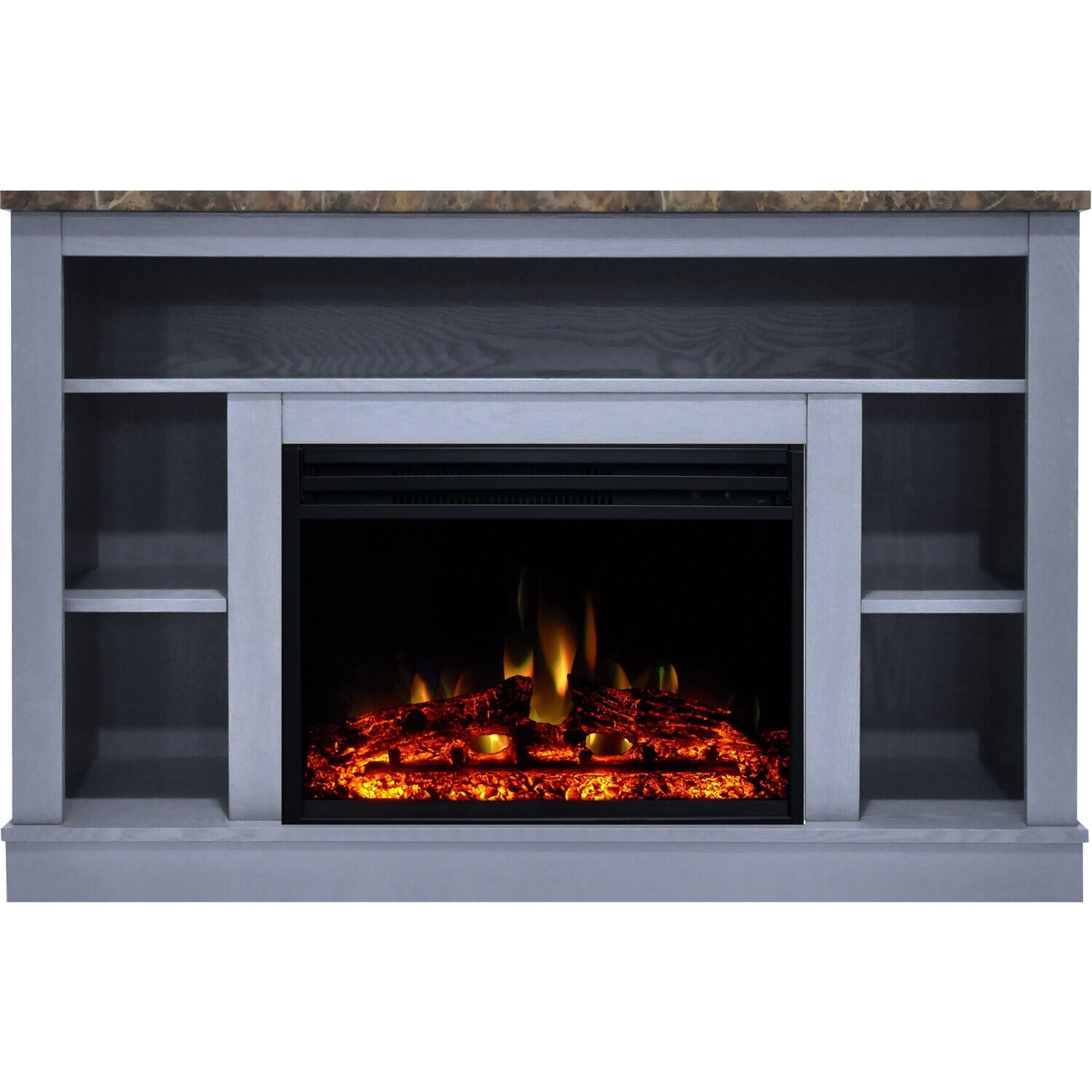Blue electric outlet fireplace tv stand