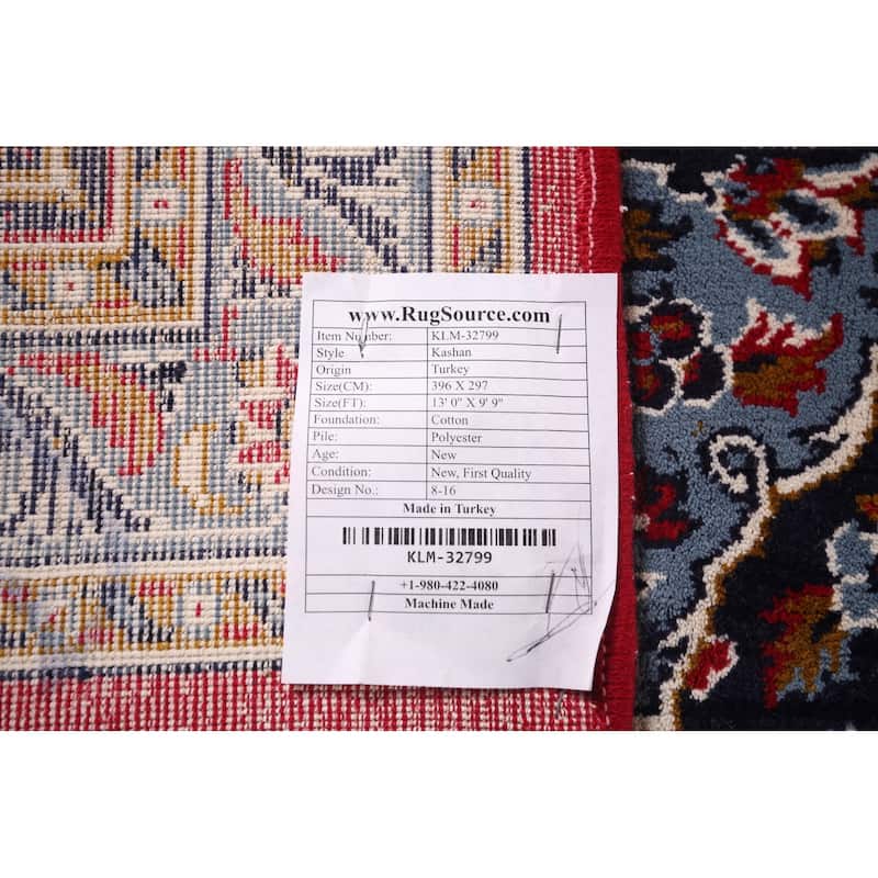 Traditional Red Kashan Turkish Rug Machine Made Living Room Carpet - 9'9" x 13'0"