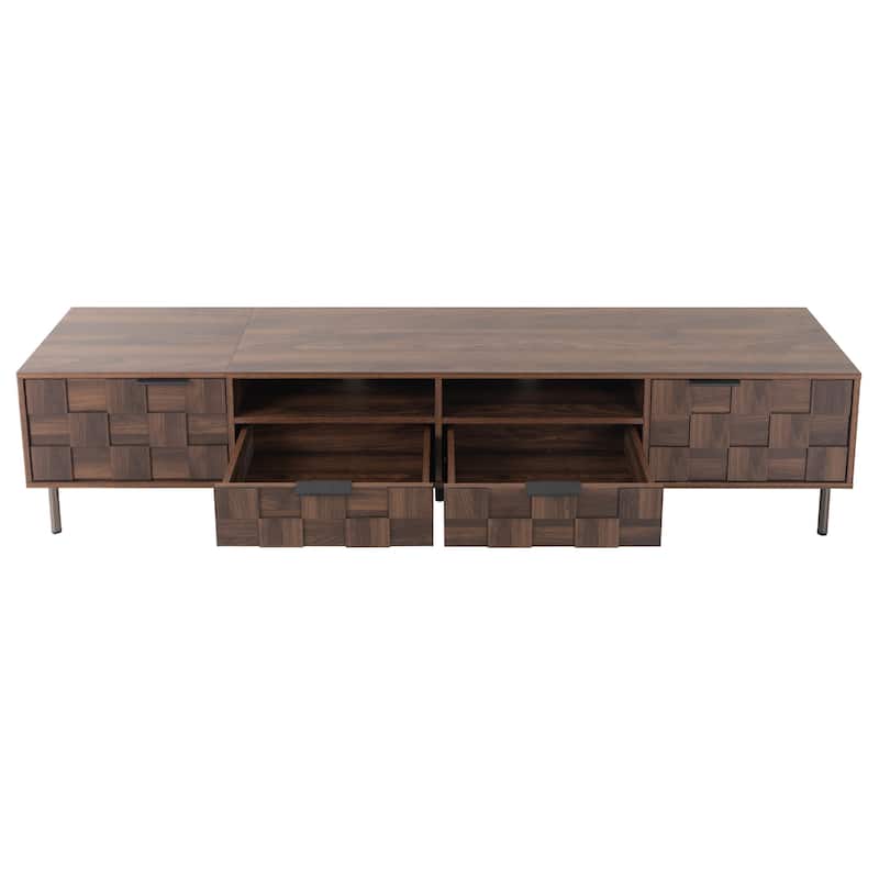 Mid-Century TV Stand with 2 Drawers, Vintage Wood Media Console for TVs up to 85'', Living Room Storage Cabinet w/ Open Shelves