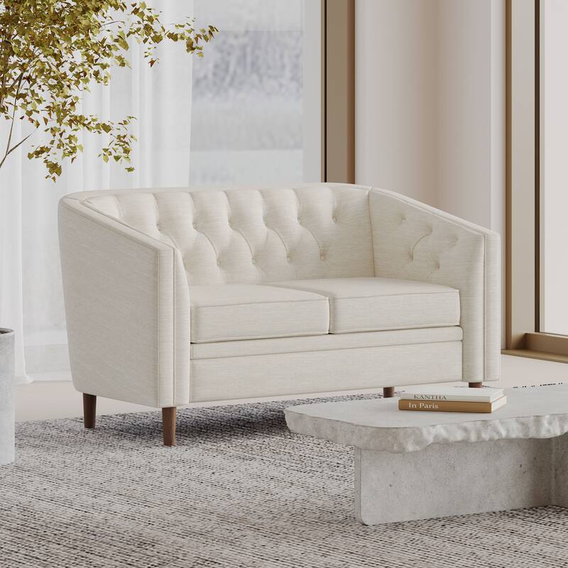 Roomfitters Tufted Upholstered Loveseat Sofa, Compact Modern Couch for Living Room or Office Seating